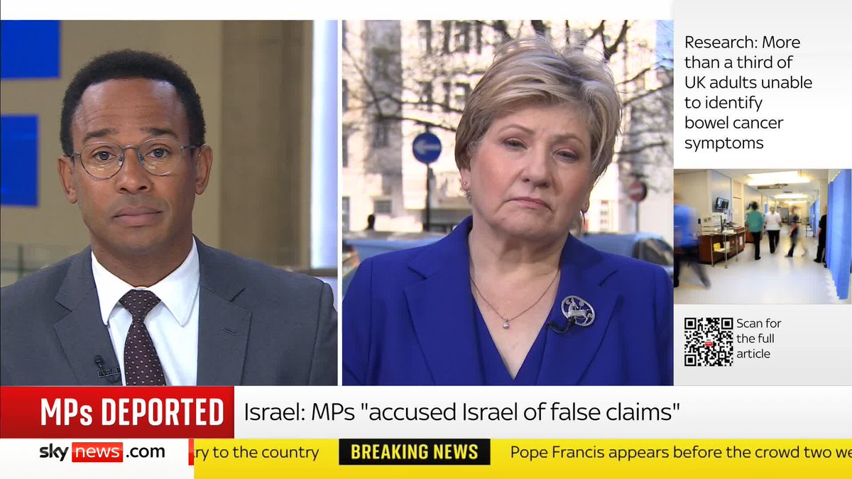 'Israel was badly advised' to deport two Labour MPs says Chair of the Foreign Affairs Select Committee Emily Thornberry. Yuan Yang and Abtisam Mohamed say they are 'astounded by the action'. ⬇️ 🔗