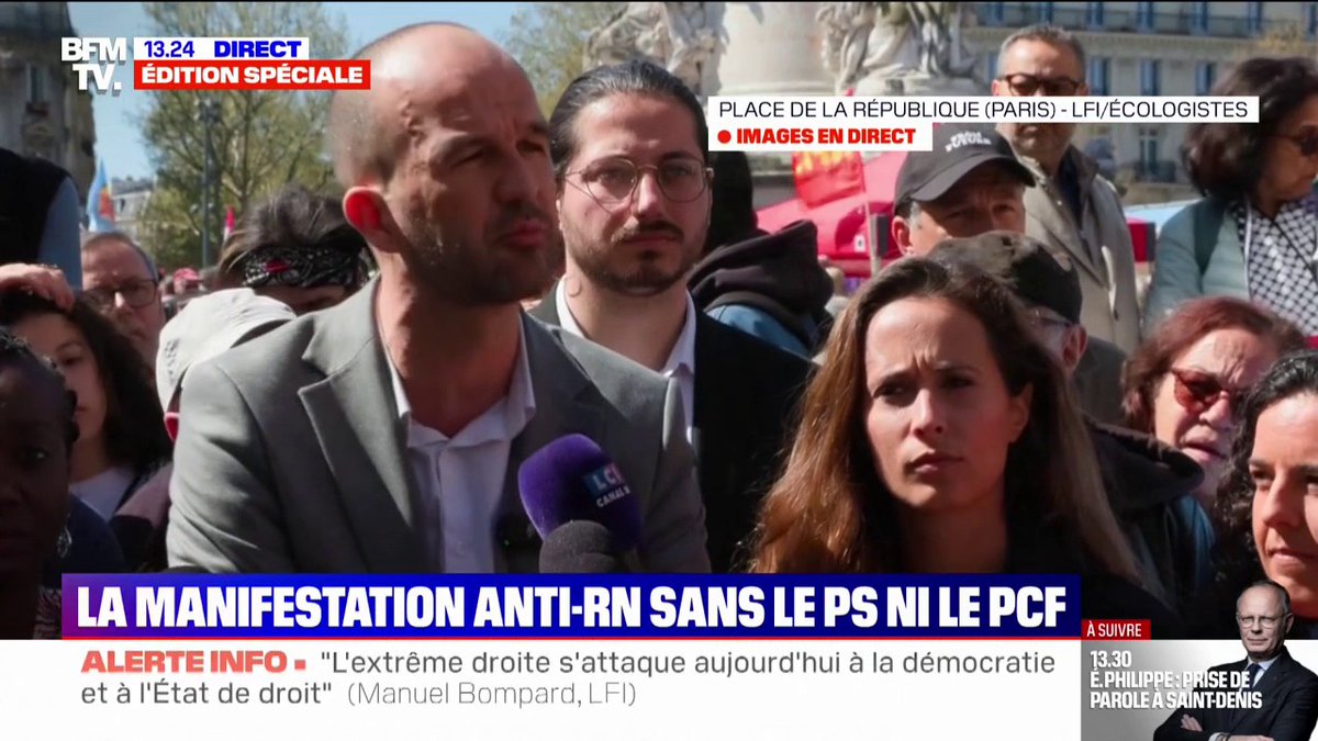 Meeting à Paris: "Que le Parti socialiste manque à la bataille contre l'extrême droite, malheureusement ce n'est pas la première fois", déclare Manuel Bompard (LFI)