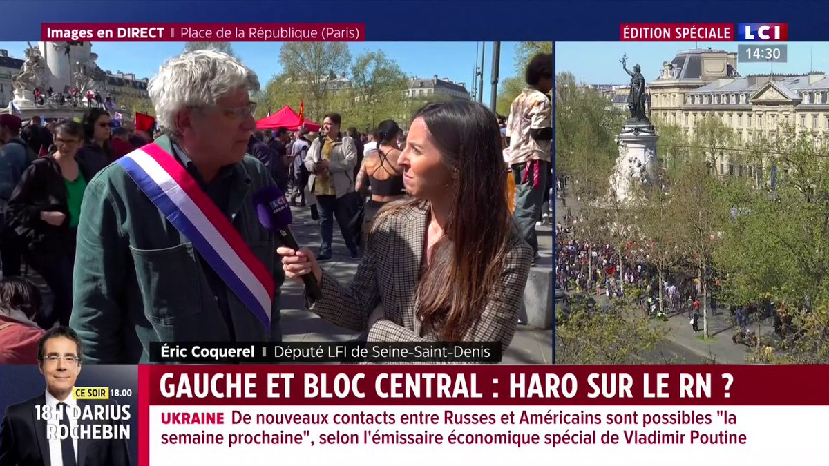 🔴 Meeting contre le RN 🗣️ Eric Coquerel (Eric Coquerel), député LFI : "On n'est pas aux États-Unis. La trumpisation ne l'a pas encore emporté. Au procès il y avait des coupables, c'est le RN, pas les juges."