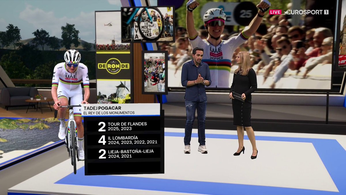 "Probablemente cuando acabe su carrera sea el más grande de la historia" Alberto Contador, en 'La Montonera' de Eurosport.es, tras un nuevo espectáculo de Pogacar. #RVV25