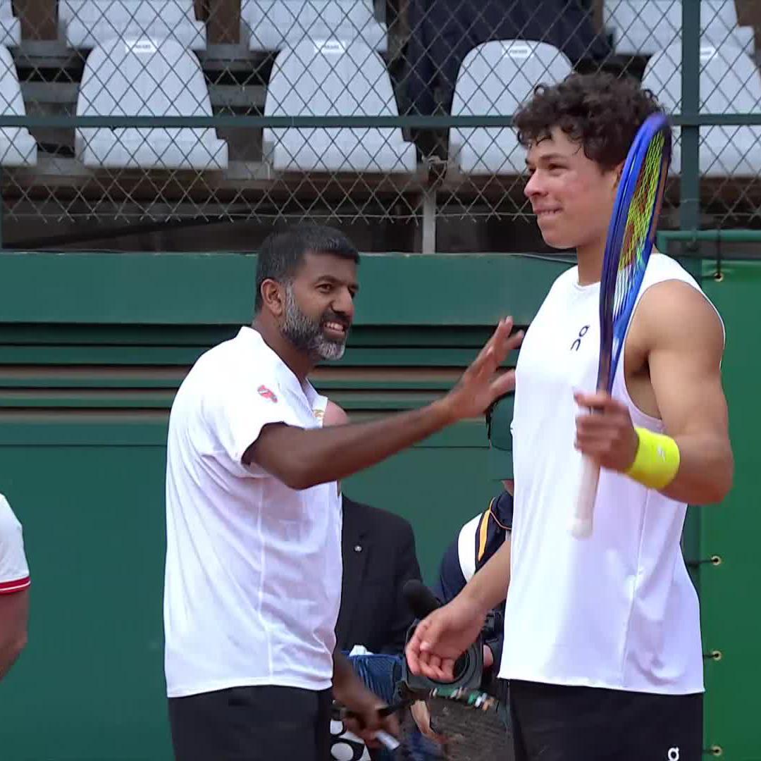 Early W for Ben & Bopanna 😄 New doubles pair Ben Shelton & Rohan Bopanna defeat Cerundolo & Tabilo 6-3 7-5 at the #RolexMonteCarloMasters