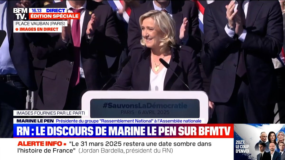 Il est impossible pour moi de cacher mon émotion de vous voir ici et dans tous nos départements, être à nos côtés, pour défendre ce que cette décision a foulé aux pieds et auxquels je tiens par-dessous tout : mon peuple, mon pays et mon honneur.