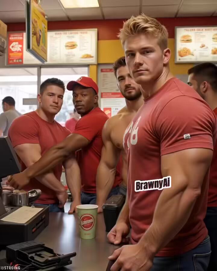 🥤🍟🍔Staying in line to order fast food was never that much fun until now 😅🤩😋😜 #BrawnyAi #DigitalHunks