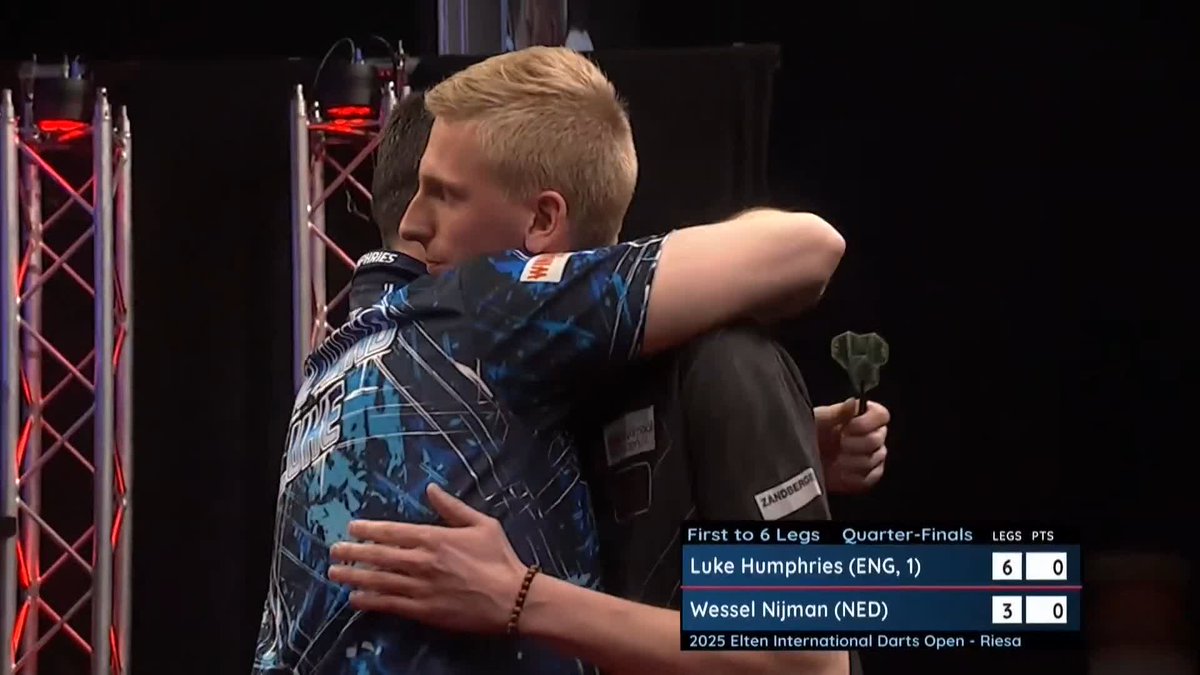HUMPHRIES INTO THE SEMI-FINALS! Luke Humphries continues his brilliant form into this evening's session, as he races to a 6-3 victory over Wessel Nijman, with the world number one averaging over 103 for the second time today. 📺 #ET3
