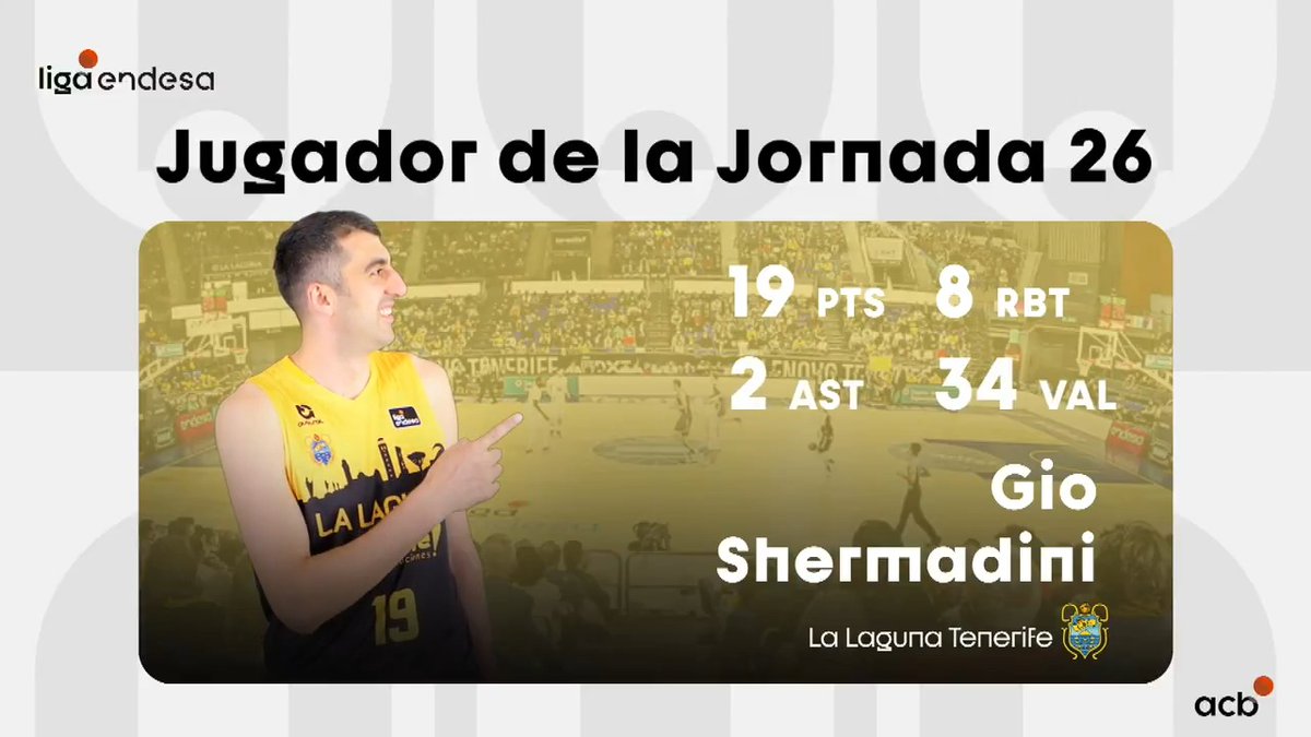 🍽️ Y hoy para cenar... ¡KHACHAPURI! 🇬🇪 ¡Con sus 3⃣4⃣ de valoración, GIO SHERMADINI se convierte en el JUGADOR de la JORNADA 26! #LigaEndesa | #GameDayMovistar La Laguna Tenerife | Giorgi Shermadini