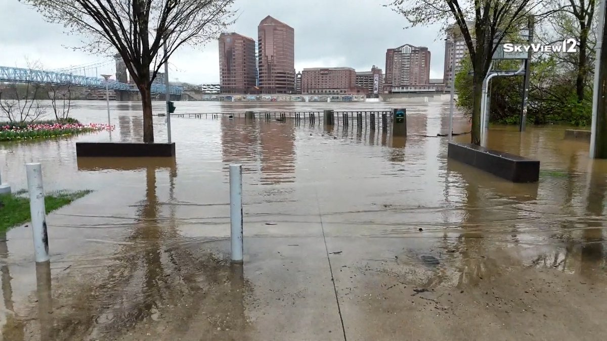 Drone video captures the flooding levels in downtown Cincinnati on Sunday afternoon. For more photos on the flooding in the Tri-State:
