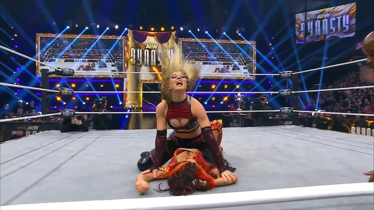 Julia Hart showing The CEO her trademark athletic balance and VICIOUS mean streak! Watch #AEWDynasty RIGHT NOW! Mercedes Moné Varnado | julia hart