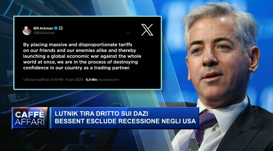 #Trump sta perdendo la fiducia dei business leader: l'allarme arriva da Bill Ackman, sostenitore del presidente Usa, secondo il quale con "#dazi sproporzionati" Trump sta distruggendo la fiducia degli Usa come partner commerciale. Il servizio di Adolfo Valente (Adolfo Valente)