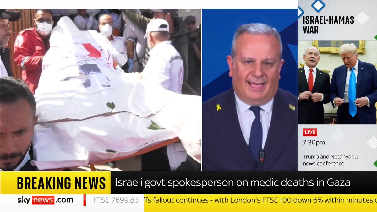 'Hamas has on many occasions used ambulances as a cover to transport terrorist.' Alistair Bunkall questions IDF spokesperson David Mencer about the Gaza paramedic killings, as Israel 'revised' the number of Hamas soldiers who posed as medics to six instead of eight.