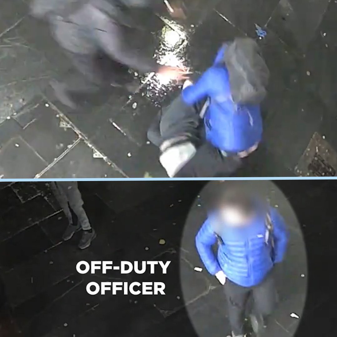 If you're going to rob someone at an ATM, don't do it in front of off-duty police officers. Watch the moment two officers spot a man acting suspiciously, before taking him down in an impromptu pincer movement.
