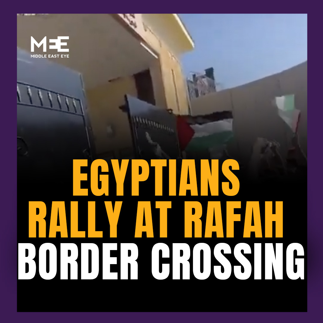 A large group of Egyptian protesters stormed the Rafah border crossing with Gaza on Monday, chanting in solidarity with the Palestinian people and condemning ongoing Israeli aggression. They demanded the immediate opening of the crossing to allow humanitarian aid into the enclave