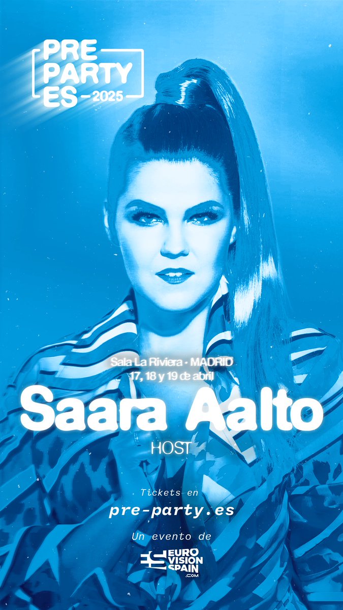 🔥 ¡Saara Aalto presentará el concierto del viernes de la #PrePartyES25 y cierra el cartel de la primera noche! 🇫🇮 La representante finlandesa en 2018 será la maestra de ceremonias junto con Víctor Escudero 📆 17, 18 y 19 de abril ❗️ MENOS DE 30 PACKS 🎟️