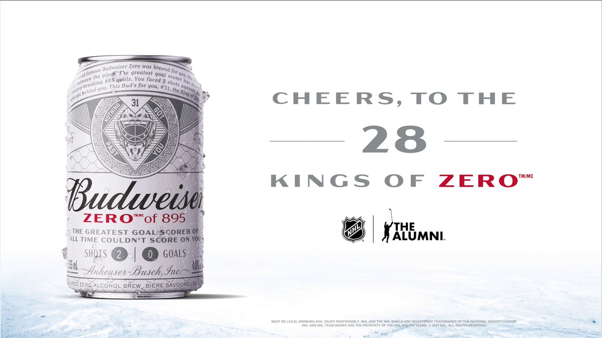Cheers to the greatest goalscorer, Alex Ovechkin, and the 28 goalies who shut him out. #KingOfZero | #Gr8ness | Budweiser Canada
