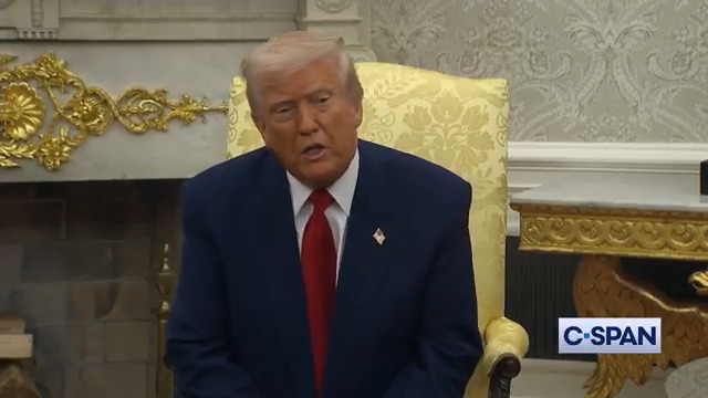 Q: "Would you be open to a pause in tariffs to allow for negotiations?" President Trump: "Well, we're not looking at that. We have many, many countries that are coming to negotiate deals with us."