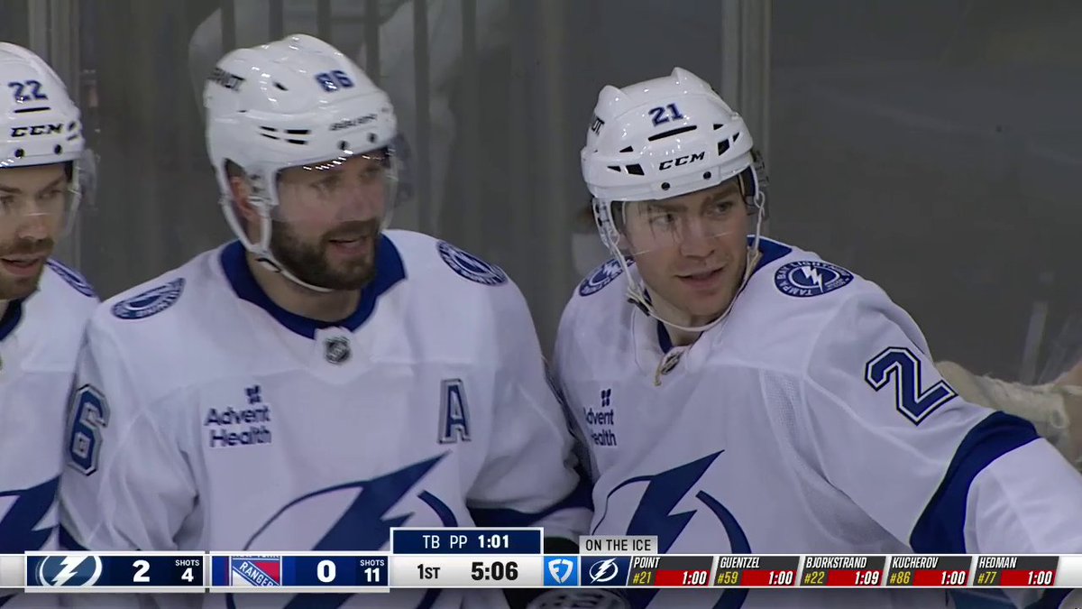Three goals in a span of 1:45 in the first period and the Tampa Bay Lightning already lead it 3-0! ⚡ #NHLStats:
