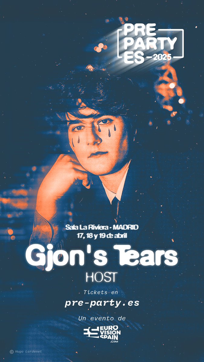 🍒 La guinda! ¡Gjon's Tears presentará el concierto del sábado de la #PrePartyES25 y cierra el cartel de la 2ª noche! 🇨🇭 El representante suizo en 2020 y 2021 será maestro de ceremonias junto a Víctor Escudero 📆 17/18/19 de abril ❗️ MENOS DE 30 PACKS 🎟️
