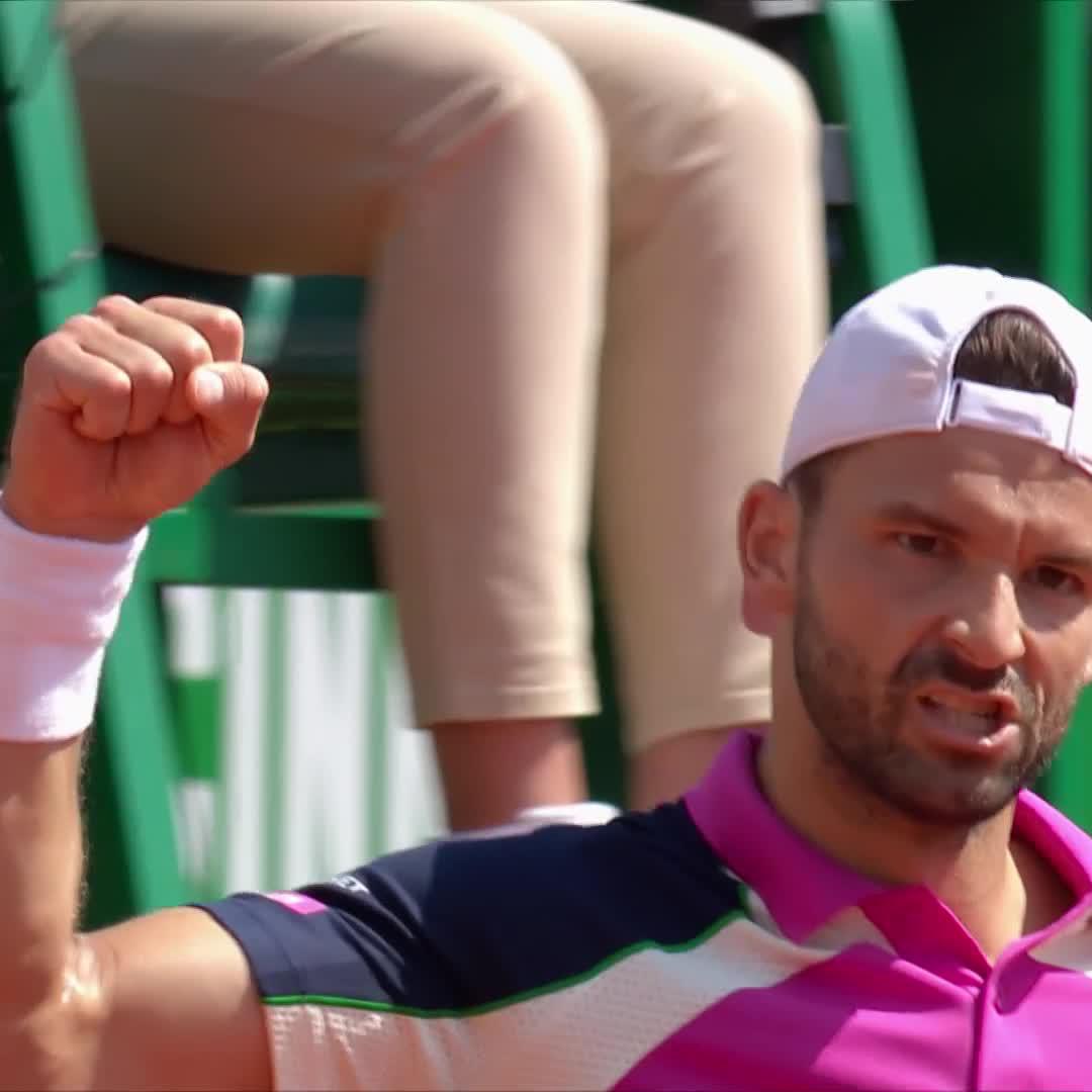 Getting it done...eventually 😅 Grigor Dimitrov takes his 7th match point to beat Jarry 6-3 6-4 #RolexMonteCarloMasters