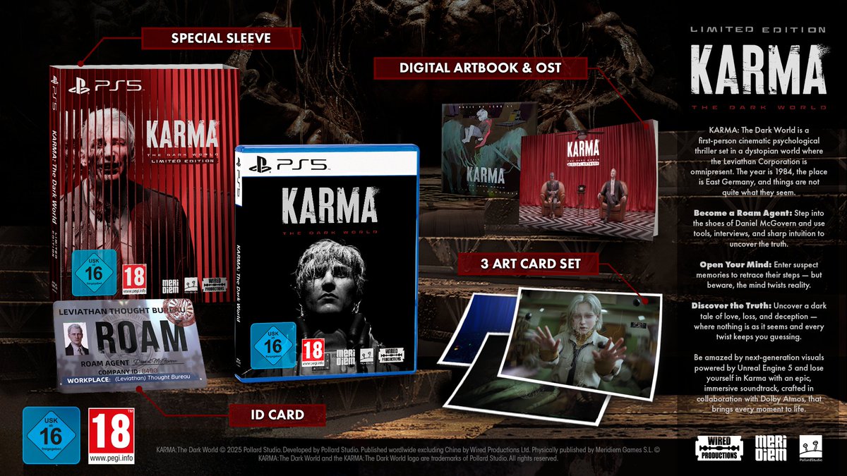 You asked, and we listened! We’ve joined forces with Meridiem to bring KARMA: The Dark World Physical to PS5 for Summer 2025! Includes: 📔 Exclusive Slipcover case 🖼️ Art Cards 📛 Leviathan ID Badge 🎶 Digital Soundtrack 🎨 Digital Art Book Pre orders coming soon! #KTDW