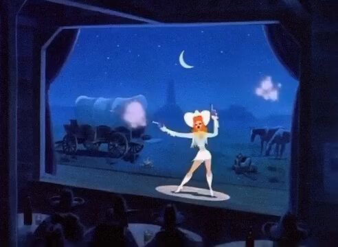 How Wild and Woolfy, (1945) must've been pitched- Guy 1: "Avery, you have to stop! If you make one more cartoon about a horny wolf who goes gaga for a redheaded stage singer, they'll kill you!" Tex Avery, gun in mouth: "Whadt dyou syay?"