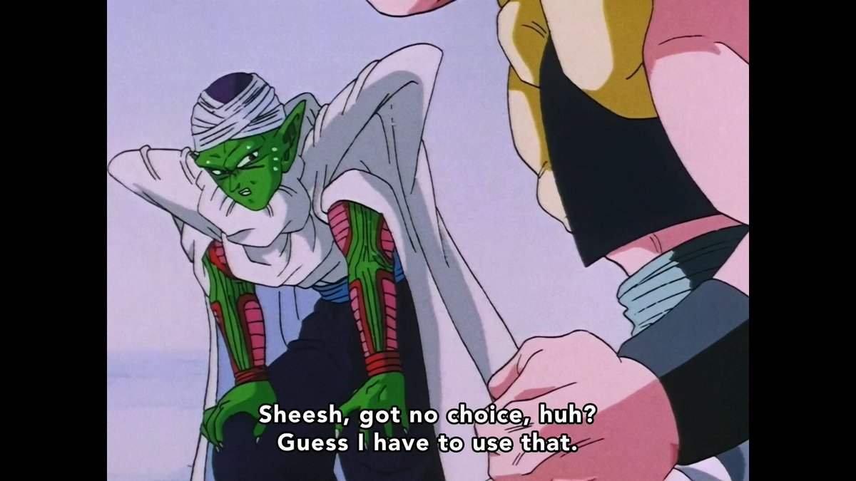 Gotenks reveals to Piccolo (and the audience) for the first time he can achieve Super Saiyan 3. He even comments on the lack of eyebrows making him seem more villanos, a common comment made about Goku's SS3. From DBZ Episode #260 OBA 1080p