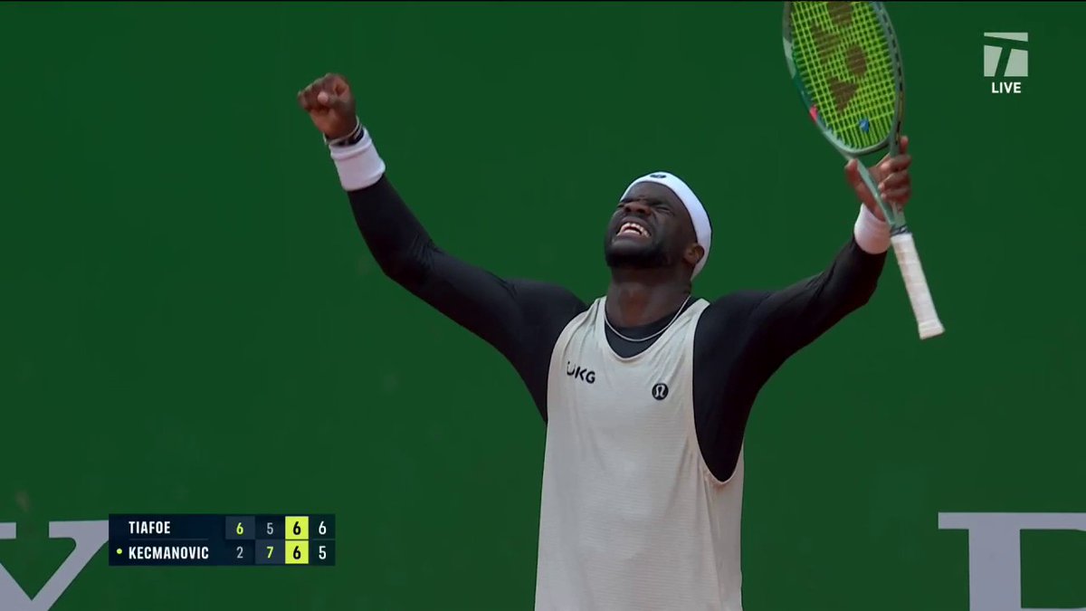 Frances finds a way 😅 Tiafoe saves a match point to make the Monte-Carlo 2R, improving to 5-0 vs Kecmanovic #RolexMonteCarloMasters