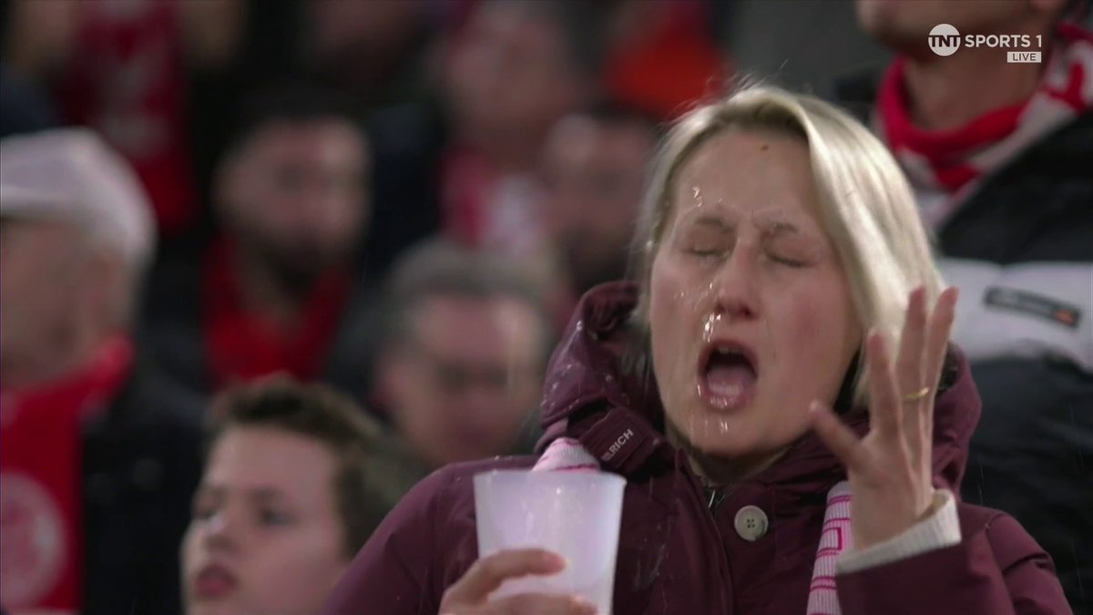 Oops! 😅 This Bayern fan got a bit over-excited watching her side 🤣 📺 TNT Sports &amp; discovery+ UK
