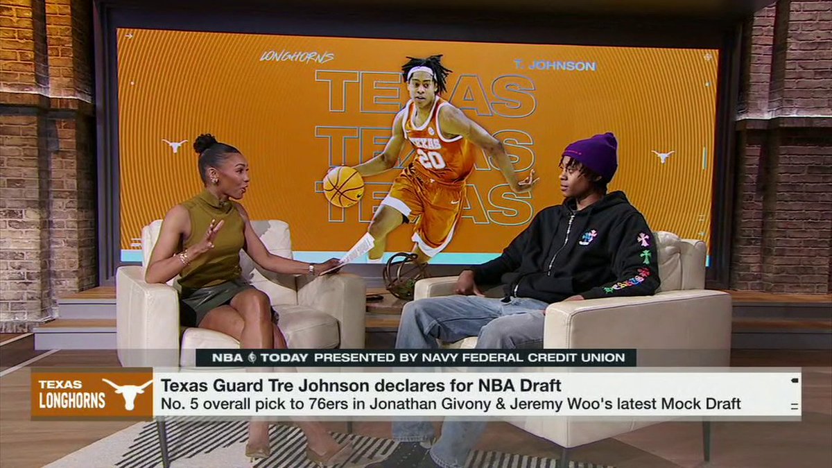 Texas guard Tre Johnson announced on NBA Today with Malika Andrews that he will declare for the 2025 NBA draft 👏