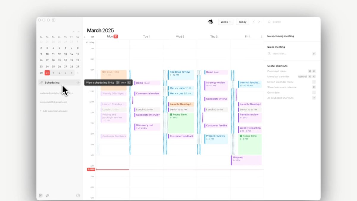Introducing Scheduling. Free, fast, and finally not as a separate tool—share your availability right from Notion Calendar. Click “Scheduling” to start booking time today.