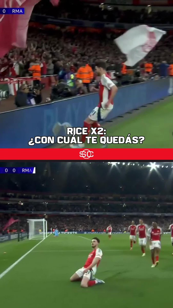 Seรฑoras, seรฑores... el histรณrico DOBLETE de Rice ante Real Madrid en la Champions League. ยฟEl detalle? Sรญ, ambos de tiro libre ๐ฅ ยฟCon cuรกl de los dos te quedรกs? ๐บ Toda la #UCL, por #DisneyPlus Premium