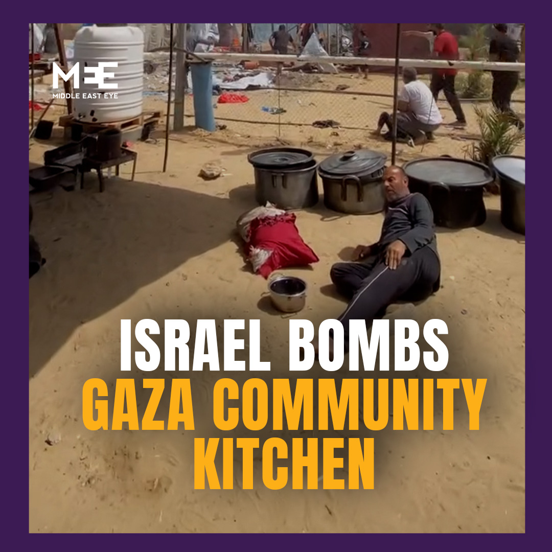 An Israeli airstrike targeted a community kitchen in Khan Younis in the Gaza Strip as food was being distributed to families displaced by ongoing Israeli military operations