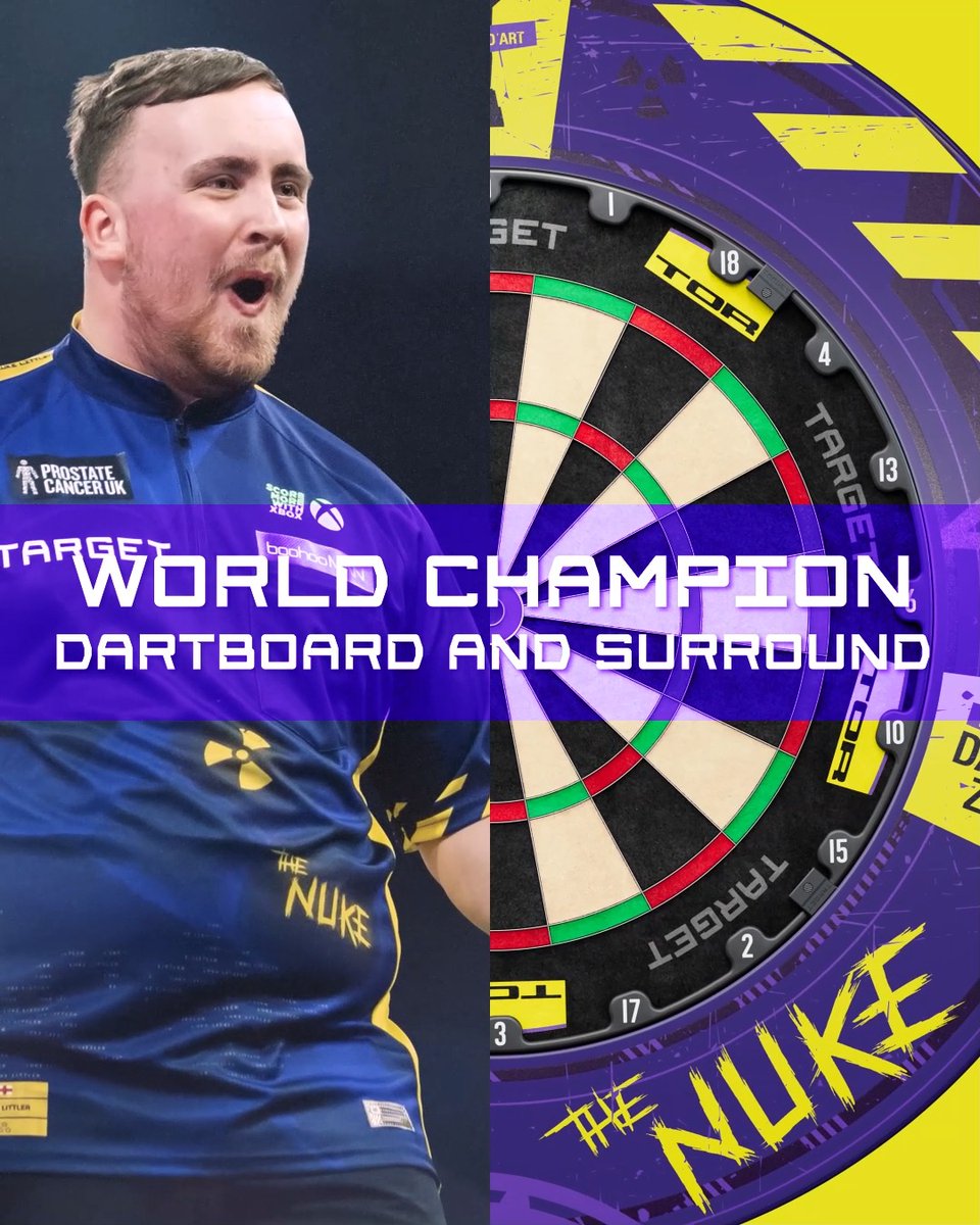Luke Littler World Champion Edition Tor Dartboard & Surround bundle 🎯 Celebrate The Nuke's World Championship title with an exclusive Tor colour-way, surround and dartboard - marking the D10 that Luke loves so much and the D16 that made him a World Champion. Available for pre-order now! #TeamTarget #TheNukeWC
