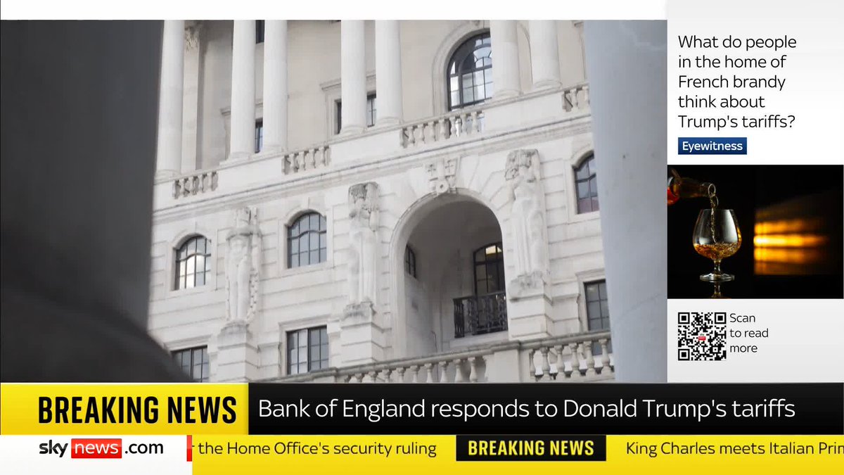 BREAKING: The Bank of England has responded to Donald Trump's tariffs. It says the stability of the world's financial system is increasingly at risk and tariffs could weigh on economic growth. 📺 Sky 501 and YouTube
