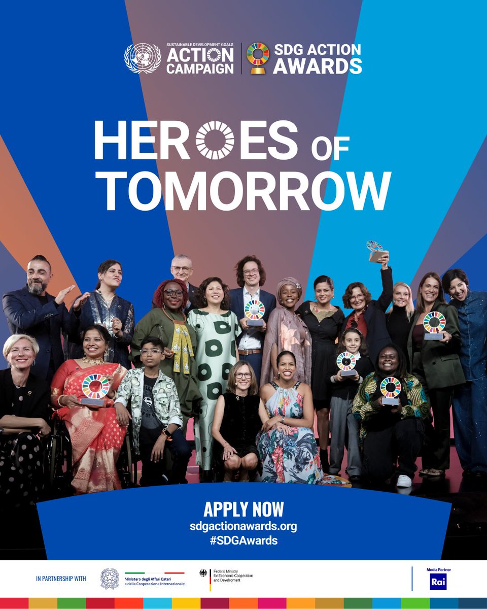📣 The Heroes of Tomorrow: 2025 United Nations #SDGAwards is now open for applications and nominations! This year’s categories will recognize individuals, initiatives & #changemakers who reaffirm that every choice matters. ✍️ Apply by 🗓️ 7 May 2025: