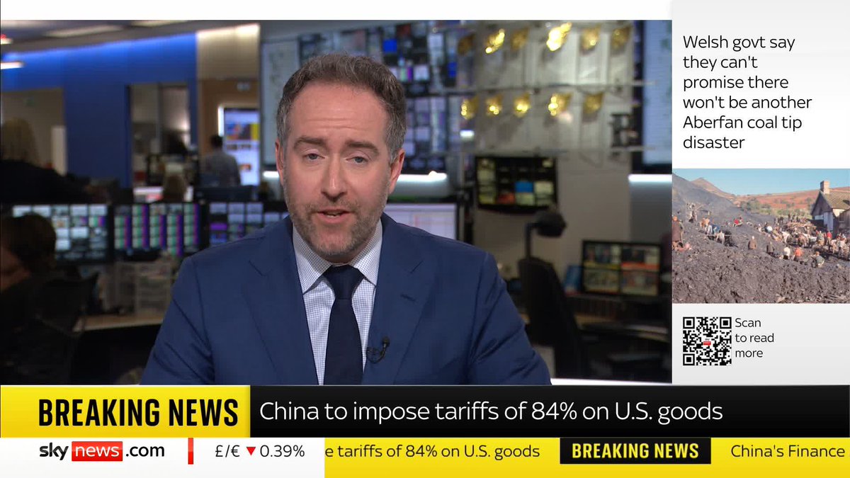 BREAKING: China just imposed an additional 84% tariff on US goods. This is going to kill many US Farmers’ businesses. This is going to harm US pharmaceutical companies, aircraft manufacturers, and multiple other hardworking Americans.