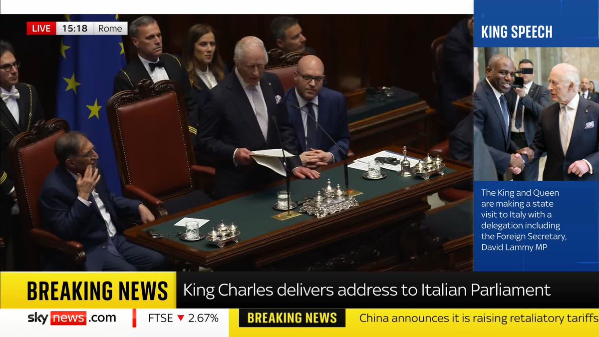 'It was the Romans who gave Britons the idea of putting king's heads on coins - I am especially grateful for that.' King Charles delivers his historical address to both of the houses of the Italian parliament. Read more ➡️ 📺 Sky 501 and YouTube
