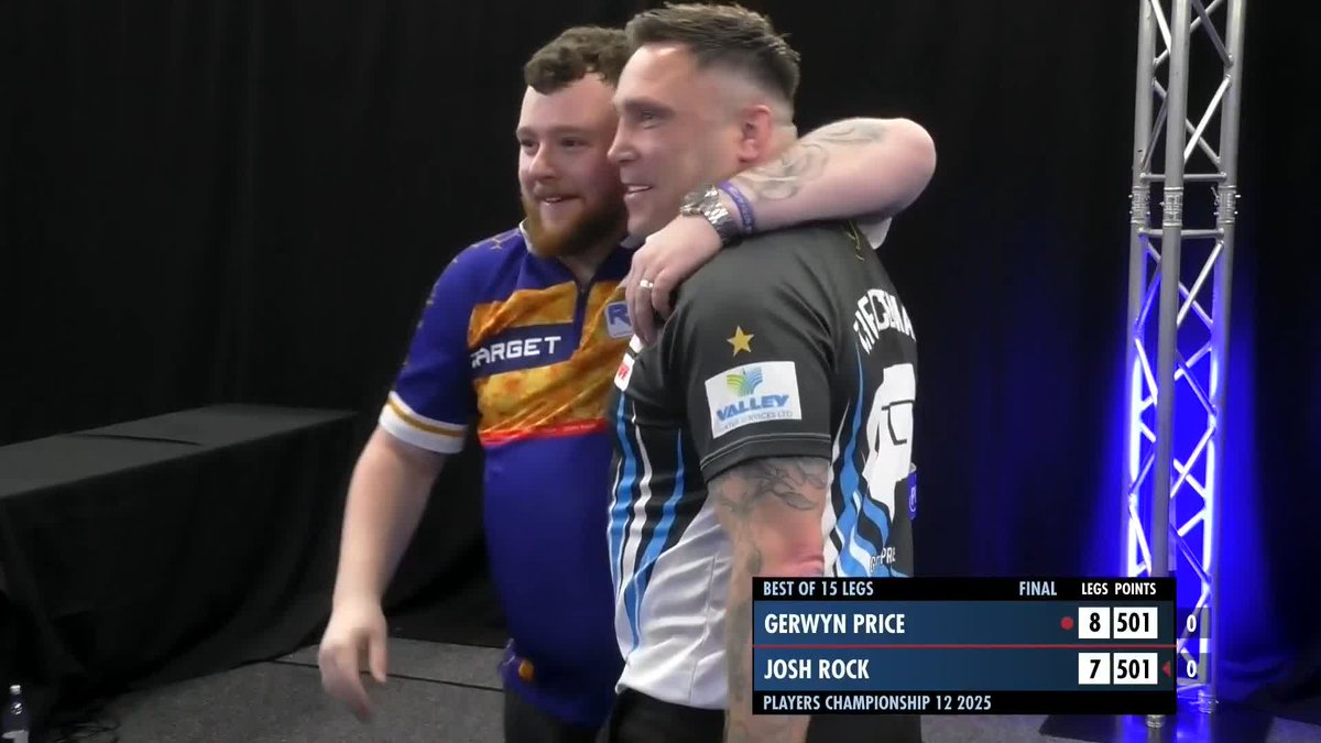 PRICE WINS AN EPIC! 🤯 What. A. Final! 🔥 Gerwyn Price defies a 110 average from Josh Rock to triumph in a thrilling last-leg shoot-out in the Players Championship 12 final! It's a third Players Championship title of 2025 for the Welshman! 👏