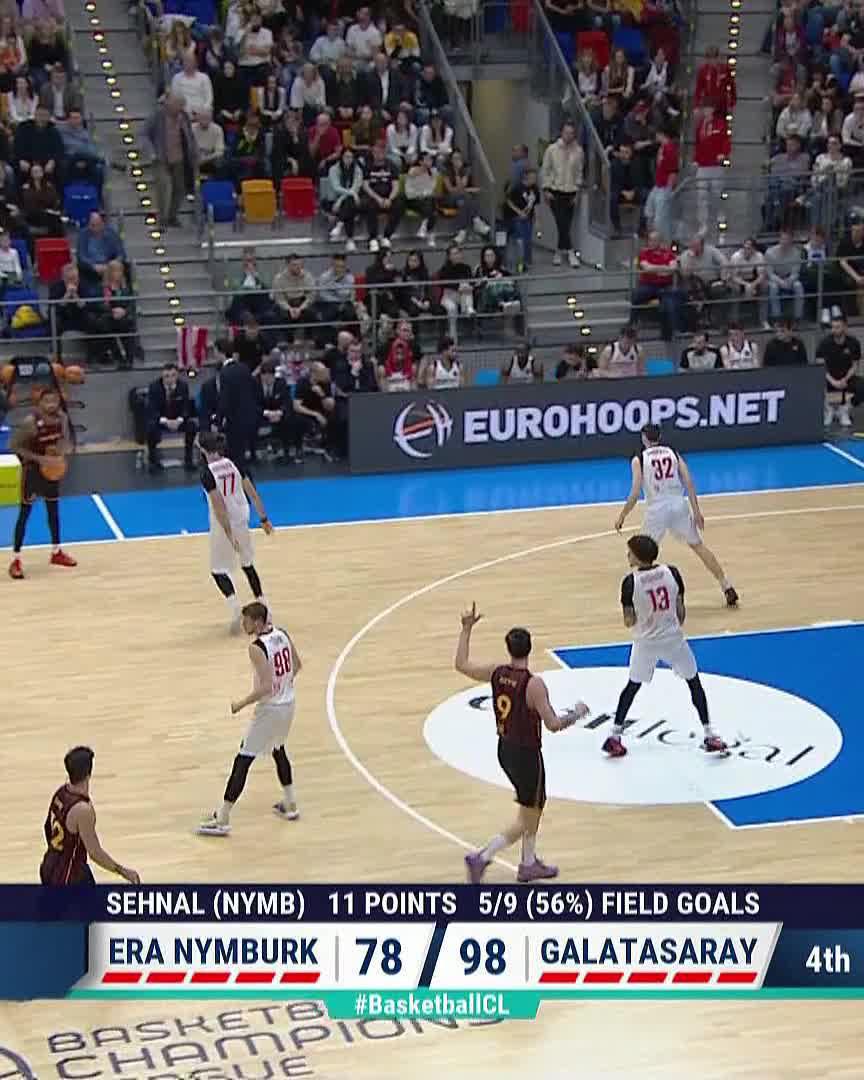 🟡🔴 Galatasaray, Nymburk deplasmanında 100 sayı barajını Rob Gray'in üçlüğüyle geçiyor! #BasketballCL