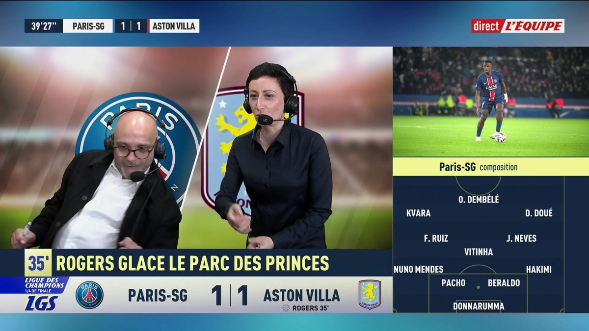 L'égalisation de Désiré Doué face à Aston Villa, commentée par Yoann Riou et Candice Rolland (1-1) ! #PSGAVL
