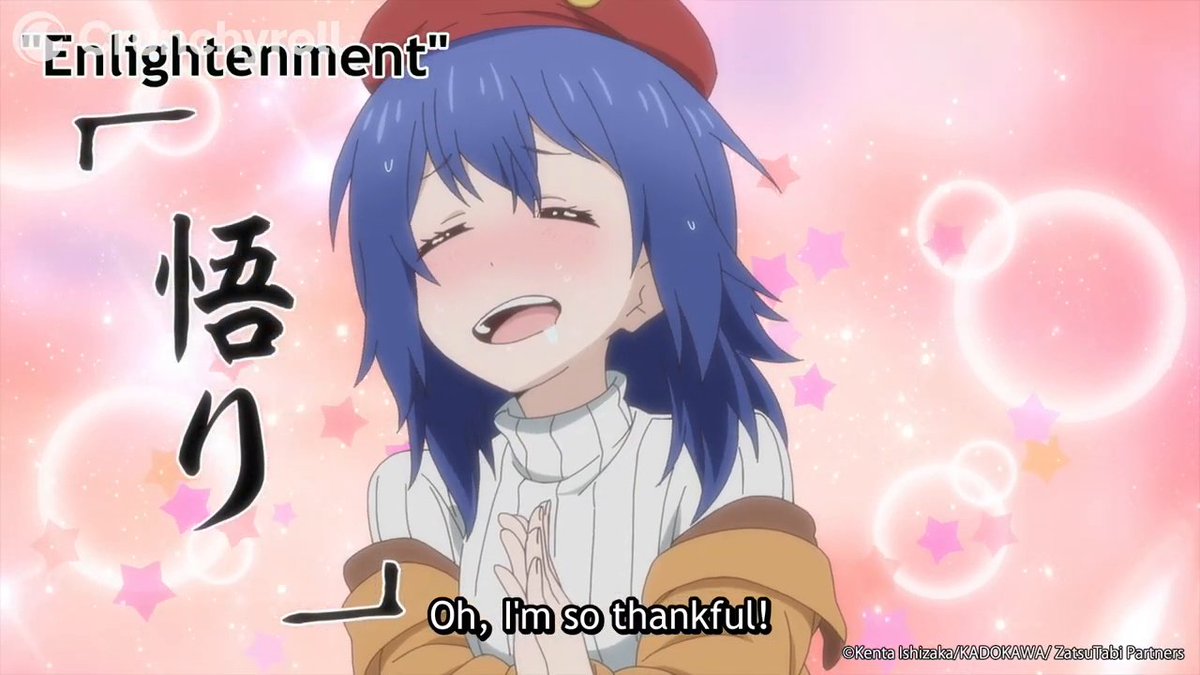 When your optimism runs out halfway up a staircase... but you keep smiling anyway! 🥹 (via ZatsuTabi -That's Journey-)