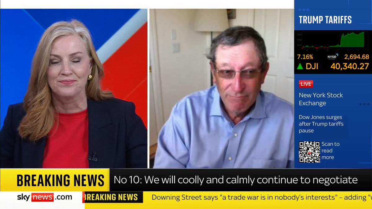 "Markets stop people doing stupid stuff" Professor of Economics at Dartmouth College, Danny Blanchflower shares his reaction to Donald Trump's tariff "U-turn" with Sarah-Jane Mee Live updates ➡️ 📺 Sky 501 and YouTube