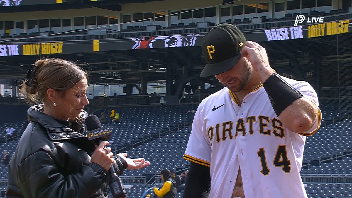 "Chest hair, gut's out. Bucs win, baby. Cmon!" 🤣 Joey Bart speaks following his first career walk-off hit 🏴☠️ Hannah Mears | #RaiseIt