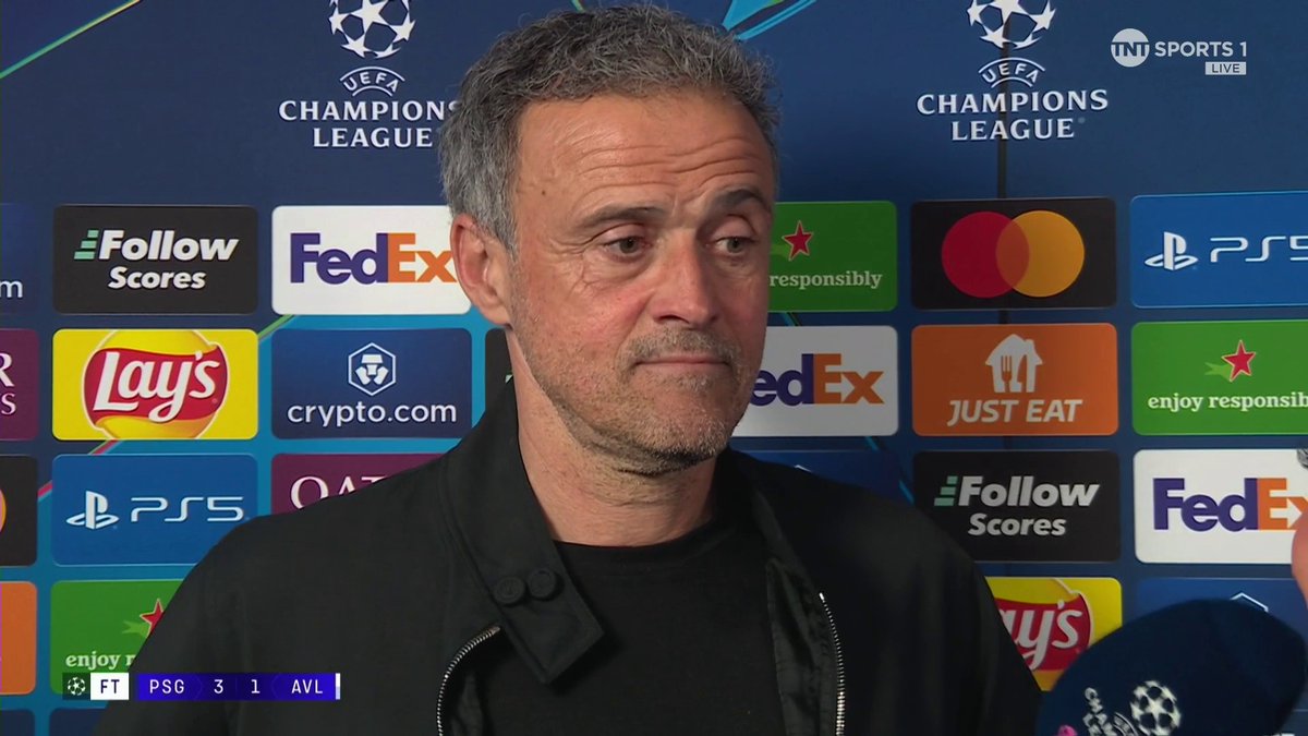 "We deserved to win and to score in the last minute, it was great for us." A delighted Luis Enrique reacts to PSG's impressive performance tonight ⭐ 🎙 Jules Breach | 📺 TNT Sports &amp; discovery+ UK