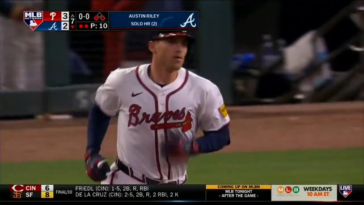 Austin Riley CLOBBERS this one! We've got a tied game on #MLBNShowcase 👀📺
