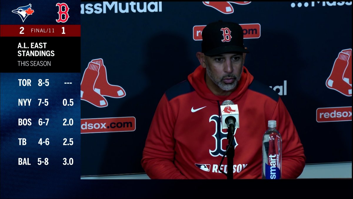 “He elevated the 4-seamer and we weren’t able to catch up. … We’ve just got to make adjustments—we have to as a group.” Alex Cora on the Red Sox 14 Ks and third straight loss.