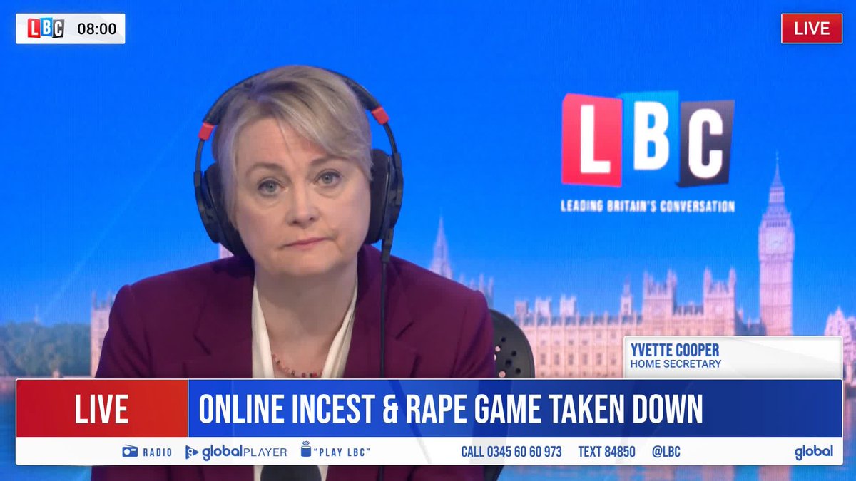 ‘Thank you to LBC for campaigning on this.’ Home Secretary Yvette Cooper praises LBC’s reporting, which exposed an incest and rape simulator game on Steam that has since been taken down.