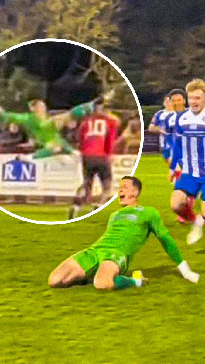 Incredible scenes as Leiston FC's goalkeeper Billy Johnson scores an amazing acrobatic goal in the last minute to equalise for his side 😰