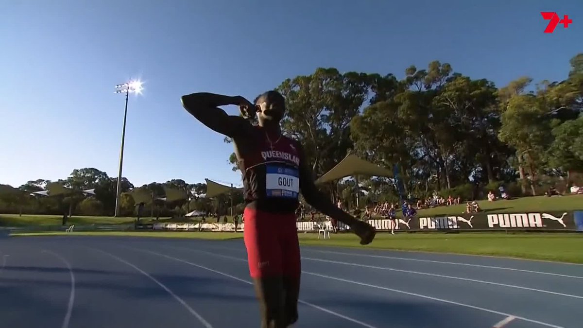 9.99s!! Watch 17-year-old Gout Gout 🇦🇺 clock 9.99s (+3.5) to win his 100m heat at the Australian U20 Championships! He eased off...🤯 In the final, he ran 9.99s again, with a 2.6mps wind.