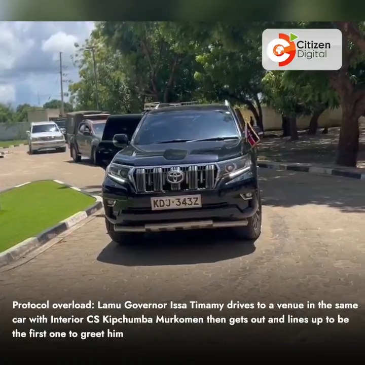 Protocol overload: Lamu Governor Issa Timamy drives to a venue in the same car with Interior CS Kipchumba Murkomen then gets out and lines up to be the first one to greet him