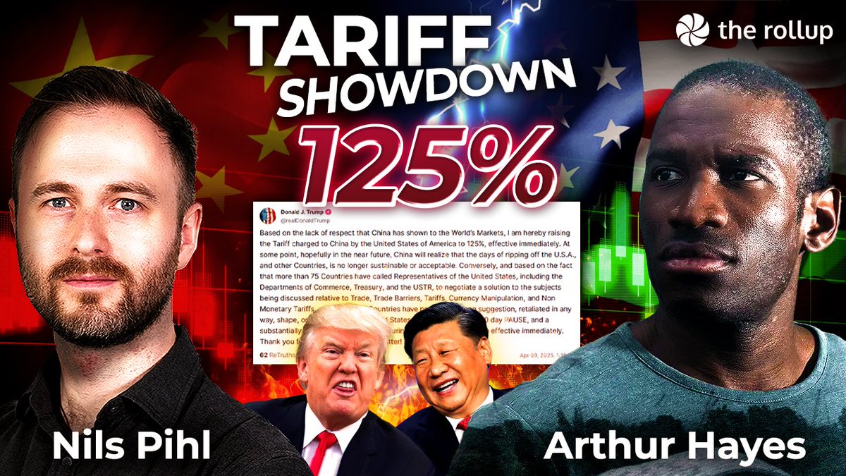 SPECIAL: How To Capitalize on USA vs. China Tariffs With Arthur Hayes and Nils Pihl The battle for global economic dominance is entering a new phase. In today's episode, & @robbie_rollup talk with Arthur Hayes and Nils from Follow @Auki to explore: > Why China-US Tariffs Are Not Slowing Down > The Likelihood of Xi & Trump Making A Deal > How The Yuan Is Inevitably Going To Be Devalued > What To Own If Tariffs Persist > China's Surprising Robotics Advantage > The Case for "Robot Money" vs Hard Assets > Post-Scarcity Economics: Who Gets Left Behind? Full episode links below. Timestamps: 00:00 Intro 00:57 RedStone Ad 01:28 Nil’s Crypto & AI Journey 03:03 East vs West Market Analysis 12:16 Who’s Winning the Tariff War? 16:49 America & China’s Trade History 22:58 Arthur's Yuan Thesis 32:48 Mantle Ad 33:28 Frax Ad 33:57 Nil's Robotics Mission 42:25 Globalist to Localist Economics 45:28 Robotics & AI Advancements 49:15 Spatial Computing Progress 58:35 Post Scarcity Society 1:03:27 Market and Tariff Predictions