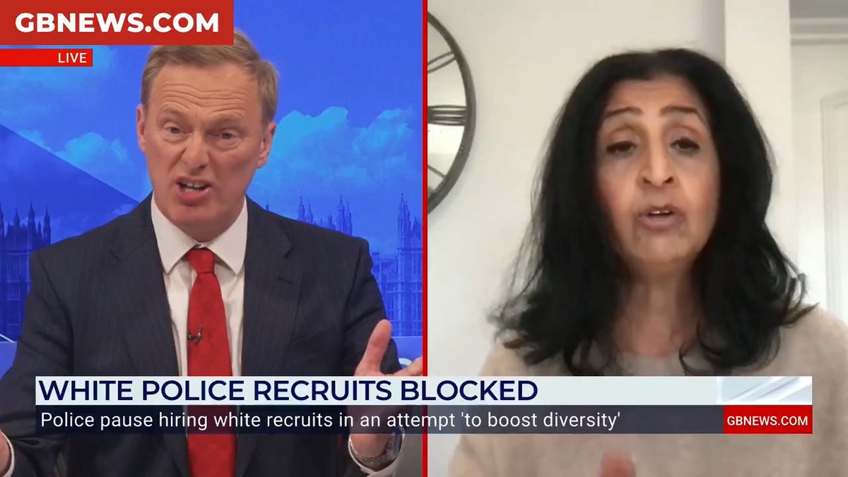 'Barring white people because of their skin colour, that's racism!' 'It's not racist!' Watch as Martin Daubney clashes with Shabnam Chaudhry over a UK police force putting a temporary block on applications from white British candidates.